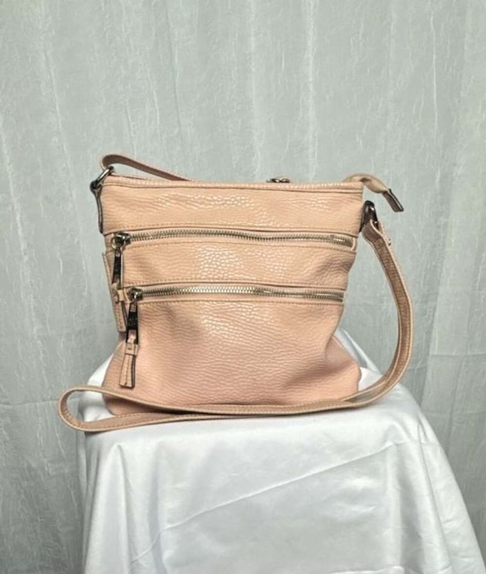 Solene Light Pink Pebbled Faux Leather Multi-Zipper Crossbody Bag Purse - Picture 4 of 8